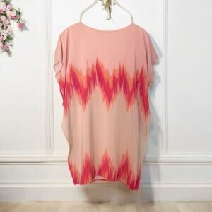 MARIE OLIVER Silk Kimono Mini Dress Small Blush Pink Orange Fuchsia Billowy READ